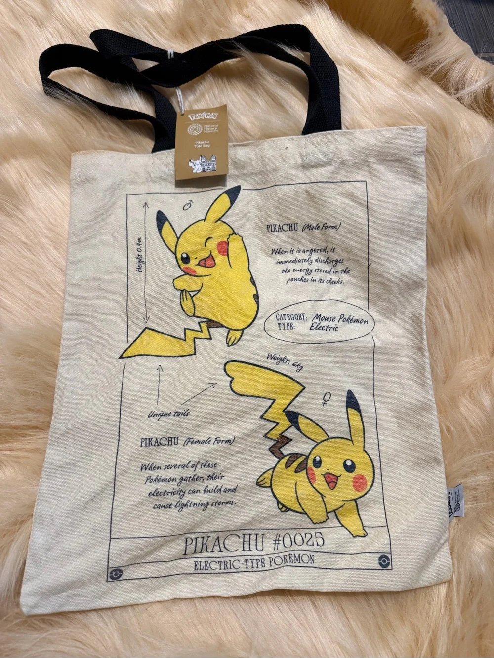 Pokemon Beige Canvas Pikachu Graphic Tote with Black Straps - Picture 5 of 10